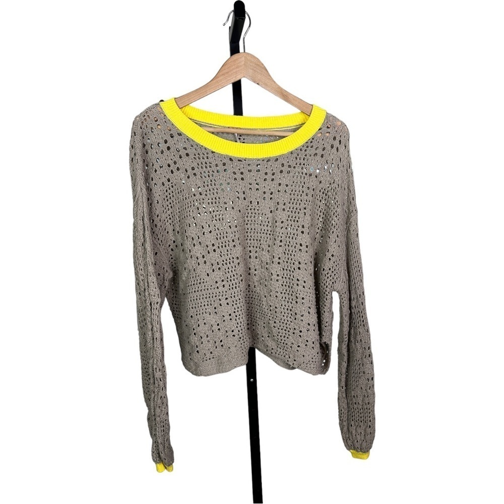 Free People Warm Sands Boat Neck Crochet Crop Sweater S